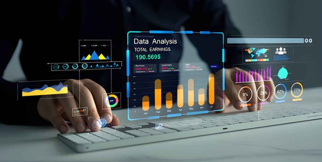  Gráficos virtuales con análisis de datos y total de ganancias 
