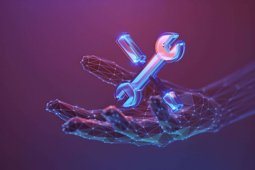 Mano con ícono de herramientas virtuales - Herramientas digitales para emprendedores