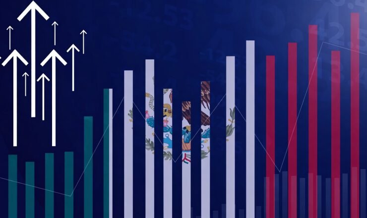 Bandera de México formada por una gráfica de barras ascendente