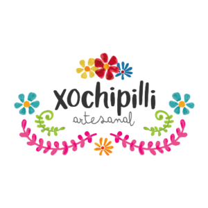 Imagotipo colorido de Xochipilli Artesanal, marca de bordado poblano