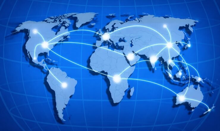 Mapa mundial con conexiones entre países y continentes