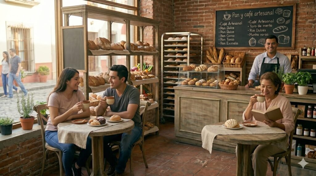 empresario en su mipyme de panadería artesanal en el dia de las mipymes en México